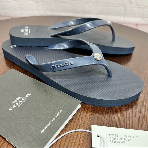 COACH ZAK flip flop navy colored nwt 7-8 - Picture 3 of 7